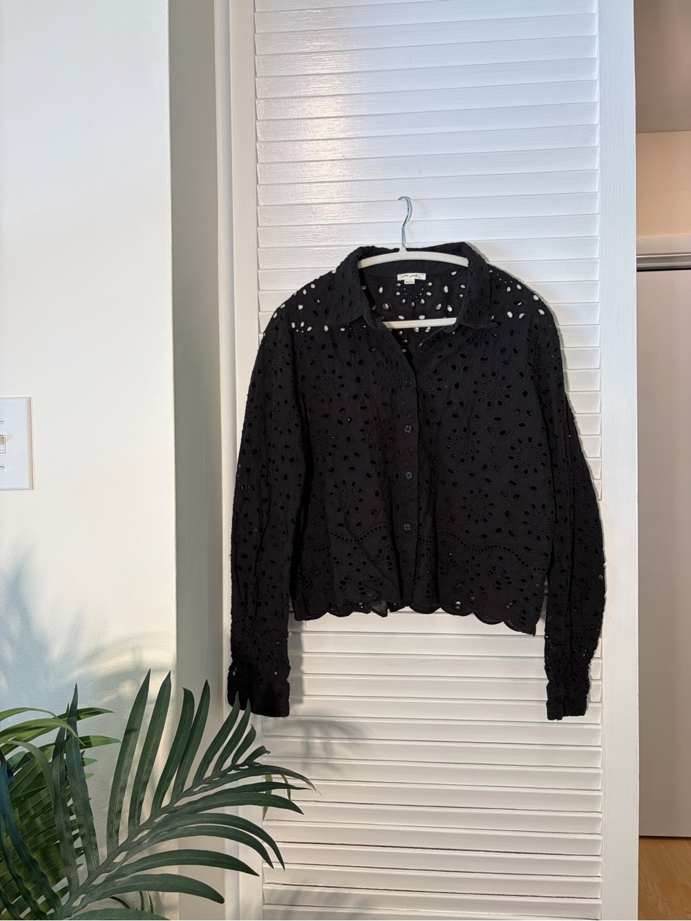 Ultra Pink Black Eyelet Button-Down Top